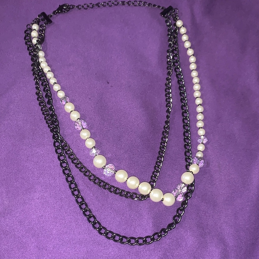 Elegant Black and White Pearl Triple Strand Necklace
